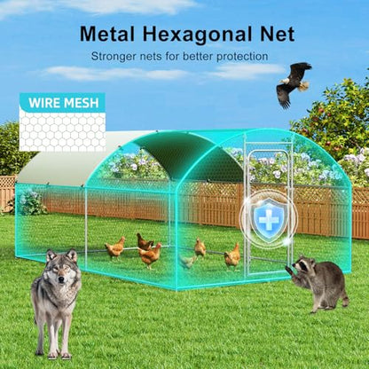 Large Metal Chicken Coop with Waterproof and UV-Resistant Cover, Outdoor Walk-in Cage Hen House for Yard Farm Rabbit Duck Chicken Run Dome Roof (10’ W x 13.2’ L x 6.4’ H) - size: 157.5"L x 118.1"W x 78.0"H