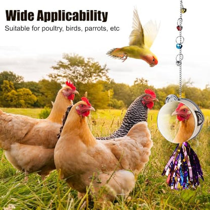 Chicken Mirror Toy,Hanging Bird Swing Mirror Toy with Hook & Bell for Hens Chicken Parakeets Birds Parrots Budgie