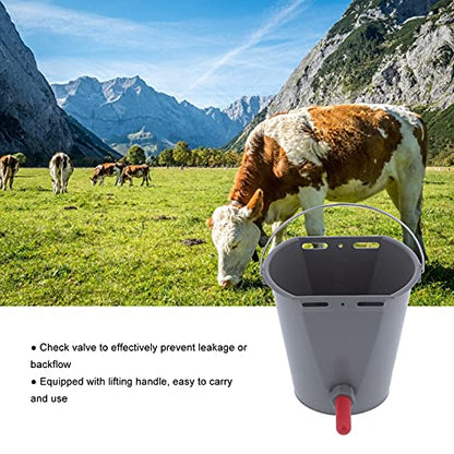 flexman 8L Cow Feeder Bucket, Lamb Milk Feed Bucket with Nipples Check Valves, Sheep Milk Feeding Bucket with Lifting Handle for Farms Livestock (for Cattle) - size: For cattle