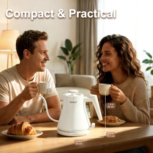 Gooseneck Electric Kettle 0.8L (27oz) - 1000W Rapid Fast Boiling Tea Kettle with Auto Shut Off, Stainless Steel Leak-Proof Elegant White Water Boiler - color: White
