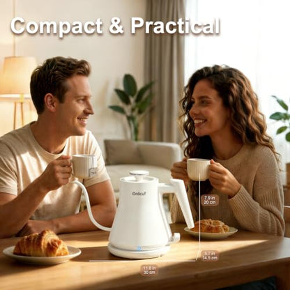 Gooseneck Electric Kettle 0.8L (27oz) - 1000W Rapid Fast Boiling Tea Kettle with Auto Shut Off, Stainless Steel Leak-Proof Elegant White Water Boiler - color: White