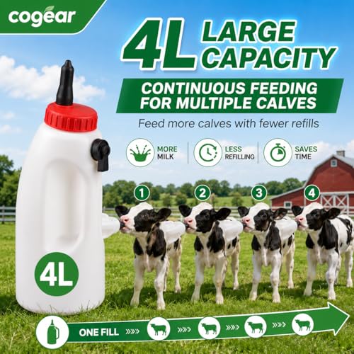 Screw Nipple Calf Feeding Device, Calf Feeding Bottle with Rubber Nipple & Cap, Handle Milk Pot Calfs Feeding Supplies (4L-Adjustable) - color: 4L-Adjustable