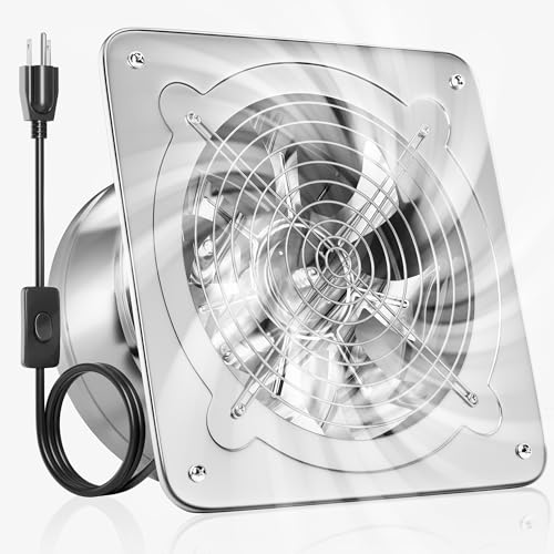 Voltset 8-Inch Kitchen Exhaust Fan, 535 CFM Exhaust Fan for Garage,Wall Mounted Attic Vent Fan, Metal Extractor Ventilation Fan with Backdraft Damper and Switch for Home Basement Industrial Use,Silver - size: 8 Inch with Switch