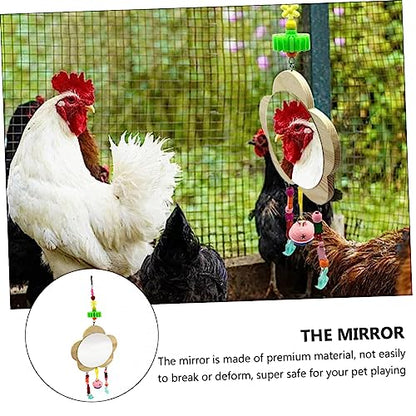 BESPORTBLE Creative Hanging Mirror Toy for Chickens Wooden Rooster Hen Toy Pendant Promote Intellectual Growth Healthy Activity for Poultry Fun