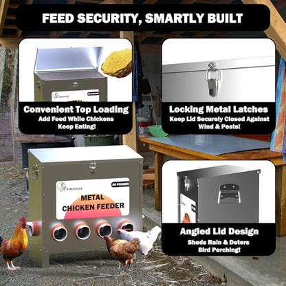 Metal Chicken Feeder Large Capacity 85lbs Automatic Metal Rat Proof Chicken Feeders No Waster Weatherproof Poultry Feeder for Chickens, Geese, Ducks, Turkeys, Quails (10-Port) - style: 85lb Feeder with 10 Ports