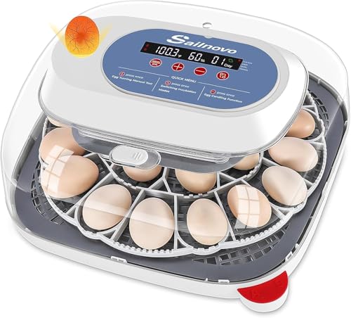 Sailnovo 24 Egg Incubators for Hatching Eggs - Automatic Temperature Control and Egg Turning, Egg Candler, 360° Clear View Incubator with 4 Hatching Modes for Chicken, Duck, Quail Eggs (Blue)
