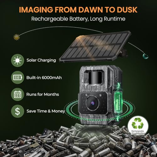 MAXDONE Solar Trail Camera 4K 64MP (MicroSD Card NOT Included), WiFi Bluetooth Game Camera with Motion Activated 6000mAh Rechargeable, Wildlife Cameras with Night Vision IP66 Deer Cams for Outdoor - color: Ink Gray