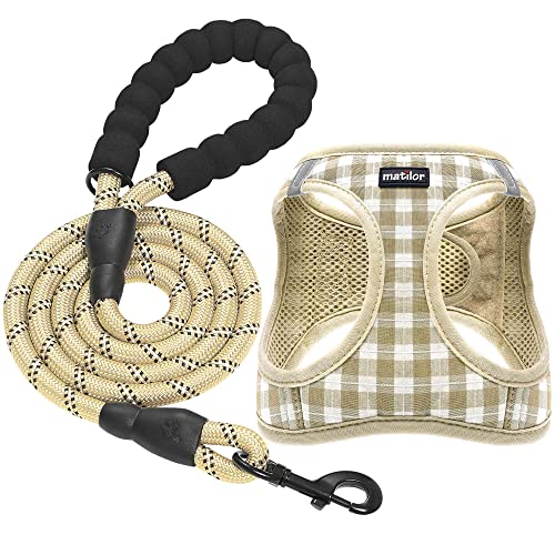 Dog Harness Step-in Breathable Puppy Cat Dog Vest Harnesses for Small Medium Dogs - color: Beige Checkered, size: Small (Chest 11.5''-14'', Weight 8-11 lb)
