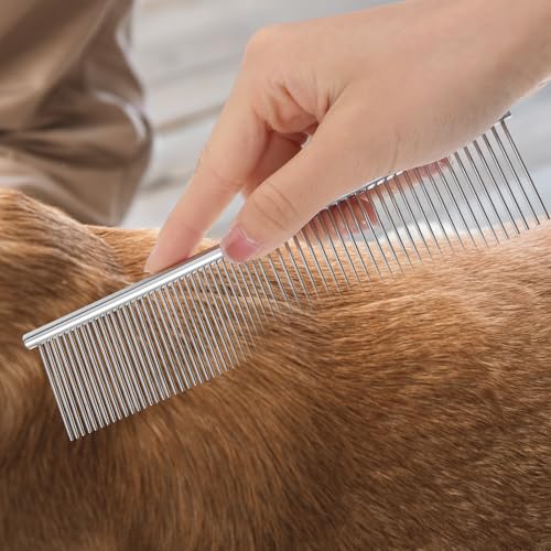 12 Pcs Stainless Steel Dog & Cat Comb, 7.48 Inch Metal Grooming Tool for Removing Knots, Long and Short Haired Pets Including Dogs, Cats & Others