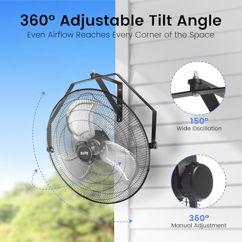 Xcity Wall Mount Fan 20", 3-Speed, Multi-angle Adjustment Model | 5800 CFM, 150°Oscillation & 360°Tilt Angle, 6 ft Cord, Outdoor, Patios，Greenhouse - size: 20'' Pro