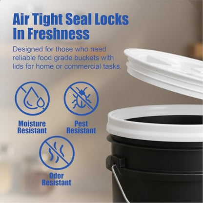 ePackageSupply 5 Gallon Bucket - Food Grade Bucket with Airtight Gamma Seal Screw-On Lid, BPA-Free, Heavy-Duty 90 Mil HDPE Plastic, Bulk Storage, Durable Container, Made in USA, Black/White, 6 Packs - color: Black/White, size: 6 Packs