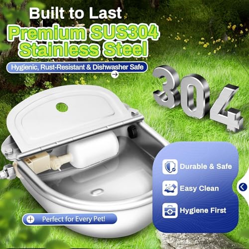Ademon Automatic Animal Drinking Water Bowl with Float Valve, Standard Pipe, Stainless Steel Waterer Feeder Farm Dog Dispenser Kit Self Filling for Livestock Horse Goat Water Trough - size: Standard Setup (Essential)