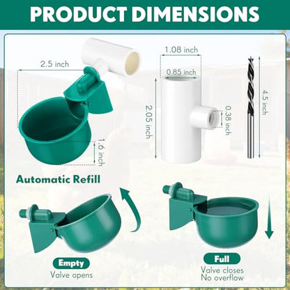 LemonRoad 30 Set Automatic Chicken Waterer Cups with 1/2" PVC Tee Fitting Chicken Drinking Bowl, Water Dispenser Feeder Poultry Drinker Mounting Hole Opener for Duck, Goose, Pigeon(Dark Green) - color: Dark Green