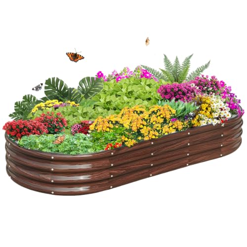 Galvanized Steel Raised Garden Bed, Large Outdoor Metal Planter Box Big Flower Plant pots for Patio Backyard Porch Deck Planting Flowers Vegetables and Herbs (Wood Grain, 6x3x1FT) - color: Wood Grain, size: 6x3x1FT