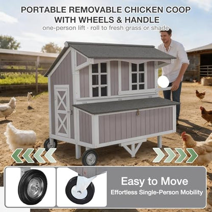 GUTINNEEN Chicken Coop with Large Wheels for 3-6 Chickens, Mobile Wooden Hen House with 3 Nesting Boxes, Removable Tray, Durable Outdoor Duck Coop Rabbit Hutch - size: 48.6"L x 41.0"W x 51.2"H