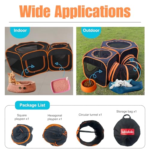 Portable Cat Playpen 2-Room with Tunnel, 3-in-1 Pop-up Cat Dog Crate Play Enclosure with Separate Areas, Foldable Pet Playpen for Puppy Kitten and Small Animals Indoor Outdoor - style: Small