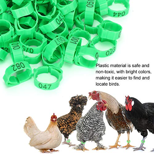 Pssopp Bird Leg Rings, Bright Plastic Adjustable Numbered Poultry for Chicken Ducks Identification Rose Red Orange Green 100Pcs