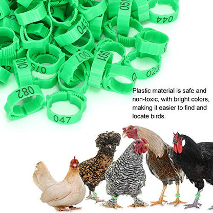 Pssopp Bird Leg Rings, Bright Plastic Adjustable Numbered Poultry for Chicken Ducks Identification Rose Red Orange Green 100Pcs