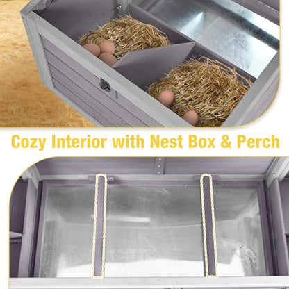 Aivituvin Large Wooden Chicken Coop, Double Nesting Boxes, Waterproof Asphalt Roof, Stainless Steel Hardware, Pull-Out Tray, Secure Poultry House for 2–4 Chickens - color: Grey, size: 67.0"L x 25.0"W x 28.0"H