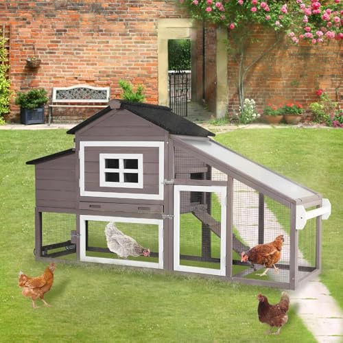 Chicken Coop with Wheels, Mobile Outdoor Chicken House with Leakproof Pull-on Tray, Nesting Box, Waterproof Roof - Brown - color: Brown