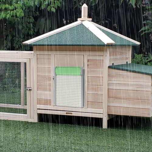 Automatic Chicken Coop Door Solar Powered, 9.4 x 10.8In Automatic Chicken Coop Door with Light Sensor, Timer Remote Controller, 3.7V 2000mA Rechargeable Coop Door Opener(131.23Ft Remote)