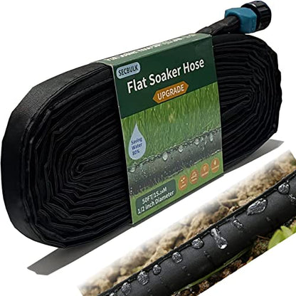 Secbulk 2025 Flat Soaker Hose 50 ft for Garden, 50' Linkable Drip Hose Diy Garden Irrigation System Saving 80% Water, Dual-layer Leak-free Design Water Hose with Holes - size: 50ft