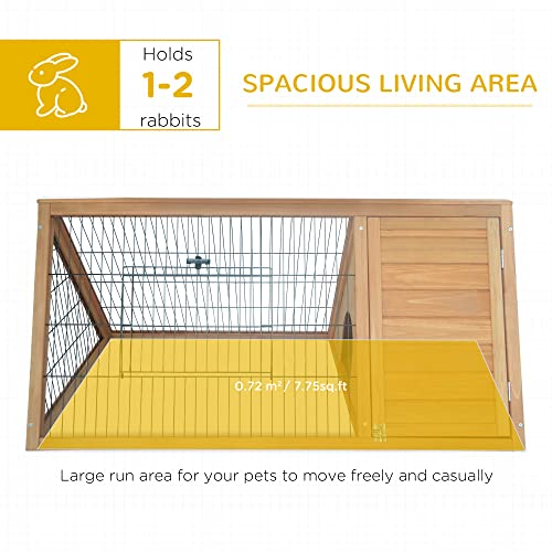 PawHut 46" x 24" Wooden A-Frame Outdoor Rabbit Hutch, Small Animal Cage, Bunny Hutch with Outside Run & Ventilating Wire, Yellow - color: Brown, size: 45.8"L x 24.5"W x 20.8"H