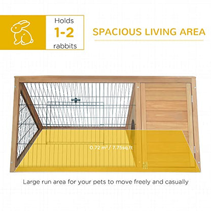 PawHut 46" x 24" Wooden A-Frame Outdoor Rabbit Hutch, Small Animal Cage, Bunny Hutch with Outside Run & Ventilating Wire, Yellow - color: Brown, size: 45.8"L x 24.5"W x 20.8"H