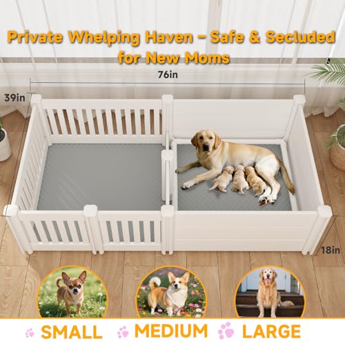 Whelping Box for Dogs 76''x 39''x 18'',with Pig Rails Washable Pad,2 Room Whelping Box for Dogs and Puppies Suitable for Small Medium Large Breeds - style: 76"L x 39"W x 18"H