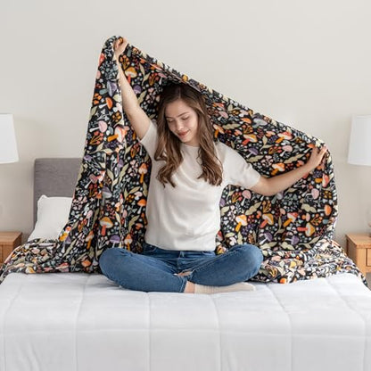 Berkshire Blanket-Classic Heavyweight Warm Soft Printed VelvetLoft® Plush Blanket, King Size Soft Fuzzy Blanket for Couch Sofa Bed, Mushroom Cutie Charcoal, 90in x 108in - color: Mushroom Cutie Charcoal, size: King/Cal King