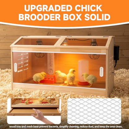Large Drawers Brooder Box for Chicks Wooden Chicken Brooder Box, with 3 Heating Lamp,Smart Thermostat,Thermometer,Pre-Drilled Holes, 31.5 X 15.75 X 18.1 inches, Ducks, Quails, Hamsters - size: 31.5"L x 15.8"W x 18.1"H