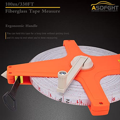 Open Reel Tape Measure 330 Feet, Fiberglass Tape Measure, Yard Measuring Tape Fit for Sports Field, Outdoor, Engineer,Track, Durable Dual-Sided Measuring Reel with Feet and Meters (1/2') - size: 100 m