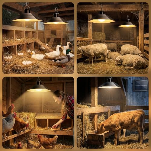 4800mAh Solar Chicken Coop Light with Timer, 3/5/8H Remote, Chicken Coop Accessories, Dual Lamps 58 LED, 3 Brightness Levels, 19.6ft Cords, IP54 Waterproof Light for Sheds Barns Farm Stables
