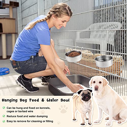 mumufy 6 Pieces Stainless Steel Hanging Water Bowls with Holder Detached Anti Spill Pet Metal Bowl Cage Kennel Crate Food Bowl(30 oz) - size: 30 oz