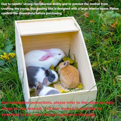 Rabbit Nesting Box, 18"x15"x12", Wood | 5" Entry Height, Fully Detachable Lid, For Breeding, Nursing & Nesting, For Rabbits, Chickens, Guinea Pigs, Chinchillas - size: 18"x15"x12"