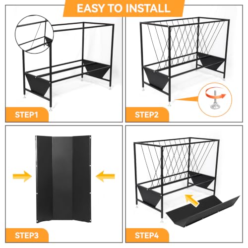 70 Gallon Pasture Hay Feeder, Heavy-Duty 2-in-1 Livestock Feeder with Grain Trough, Galvanized Steel Hay Rack for Goats, Sheep, Calves and Miniature Horses