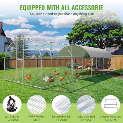 Large Metal Chicken Coop, Chicken Runs for Yard with Cover, Arch Roof Chicken Coop, Outdoor Chicken Pen, Heavy Duty Galvanized Steel Frame, Waterproof Cover, 10 x 26 x 6.5 FT - size: 10' x 26'