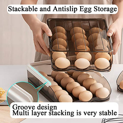 Egg Holder for Refrigerator Auto Scrolling Organizer Plastic Stackable Storage Container Reusable Clear Tray Box Basket Bin Lid Drawer Carrier Keeper(1 Layer) - size: 1 layer