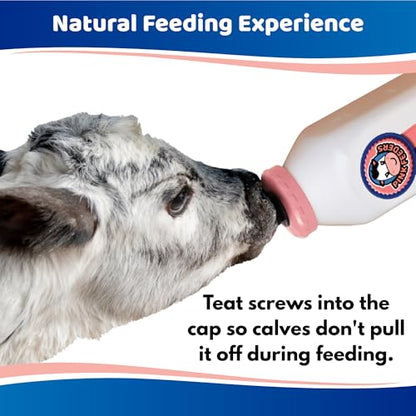 2 Quart Square Calf Bottle with Handle and Thriver Screw-in Calf Teat – Leak-Resistant Nursing Bottle with Dual Vent Flow & Vanilla Scented Nipple - Feed Calves Naturally