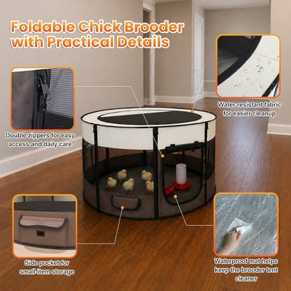 Large Chicken Brooder Box- Chick Starter Kit Includes Pop Up Chicken Playpen Tent, Waterproof Mat, Chick Feeder and Waterer, Portable Chicken Brooding Pen Up to 20 Chicks,Quail,Duck for Indoor Outdoor