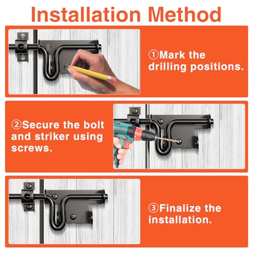 Slide Bolt Gate Latch for Wooden Fence, Heavy Duty Black Sliding Barn Door Latch Hardware with Padlock Hole, Outdoor Sliding Lock Latch for Shed, Wooden Fences, Barn, Yard, Vinyl
