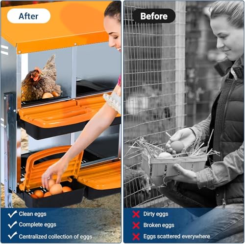 Chicken Nesting Box,10 Hole 2 Layer Hen Nest Boxes, Roll-Away Egg Collection System with Ventilation Holes，Rustproof Plastic Tray & Keyhole Mounting, Chicken Laying Box - color: Orange, size: 10 holes