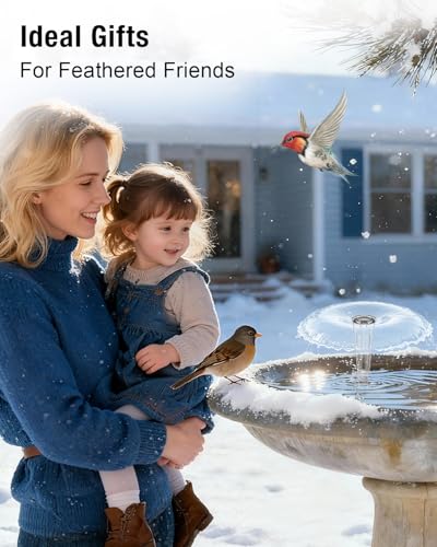 500W Bird Bath Heater with Fountain, Outdoor Cast Aluminum Submersible De-Icer with Thermostat, Birds Bath Water Heater for Winter, Chicken Waterer & Pond Heater with 9.8 Ft Cord