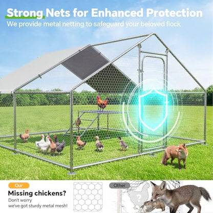 Large Metal Chicken Coop with Roosting Ladder, UV-Resistant and Waterproof Cover, Outdoor Walk-in Cage Hen House for Yard Farm Rabbit Duck Chicken Run, Spire Roof (13.1'W x 9.8'L x 6.4'H) - size: 157.5"L x 118.0"W x 78.0"H