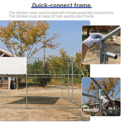 HEYTOWN Large Metal Chicken Coop Chicken Pen Walk-in Poultry Cage with Water-Resident and Anti-UV Cover Chicken Runs for Yard with Cover Duck Rabbit Dog House Outdoor - size: 19.7’L×9.8’W×6.5’H