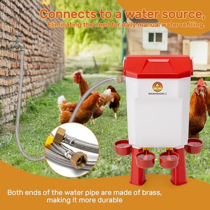 Automatic Chicken Waterer,Float-Controlled Large Watering System with Stainless Steel Metal Hose,Suitable for Quail,Ducks,and Other Poultry