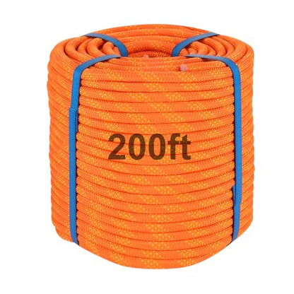 200Ft 1/2 Inch Heavy Duty Climbing Rope - for Tree Swing, Pulling, Outdoor & Gym Use (Orange) - size: 200ft-Orange