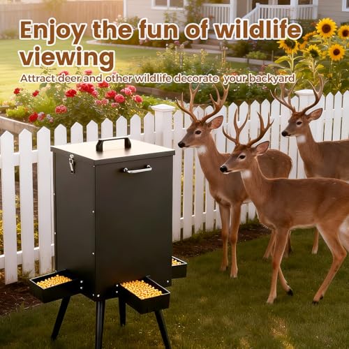105L Gravity Deer Feeder Automatic Deer Corn Feeder with 4 Feeding Tray Wildlife Game Feeders Galvanized Steel Metal Food Dispenser for Animal Goats, Sheep
