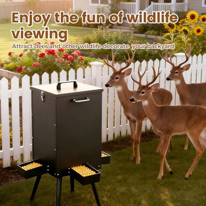 105L Gravity Deer Feeder Automatic Deer Corn Feeder with 4 Feeding Tray Wildlife Game Feeders Galvanized Steel Metal Food Dispenser for Animal Goats, Sheep