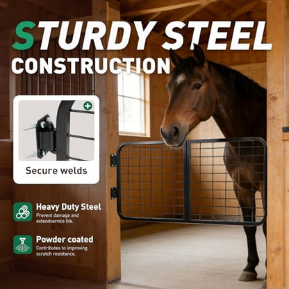 Horse Stall Gate 24 Inch Tall 48 Inch Wide Compatible with Livestock Enclosures Steel Powder Coated Gray